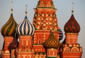 Stunning sunny view of Saint Basil`s in Moscow`s Red Square